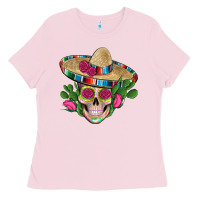 Bubblegum Pink mexican skull sombrero roses cactus serape Ladies Tee - Artiststas