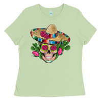 Matcha mexican skull sombrero roses cactus serape Ladies Tee - Artiststas