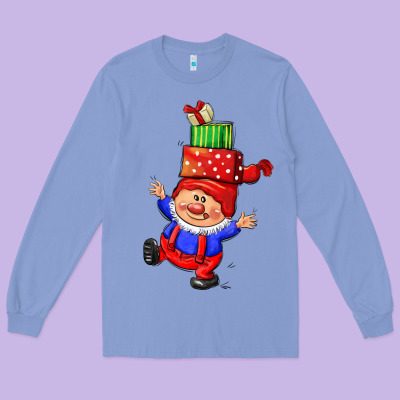 Cute Christmas Gnome Long Sleeve Tee Designed By Cowgirlartshop