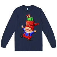 Navy cute christmas gnome Long Sleeve Tee - CowGirlArtShop