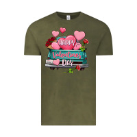Vintage Olive Happy Valentine's day turquoise truck Vintage Tee - HowdyJamesFarm