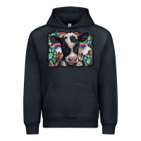 Navy western background turquoises gemstones black and white baby cow Urban Hoodie - BarkalooDesign