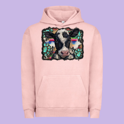 Western Background Turquoises Gemstones Black And White Baby Cow Urban Hoodie Designed By Barkaloodesign