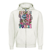 Oatmeal Heather country music junkie Zipper Hoodie - CowhideDigitalArt