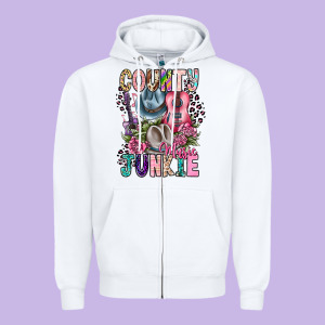 Country Music Junkie Zipper Hoodie Designed By Cowhidedigitalart