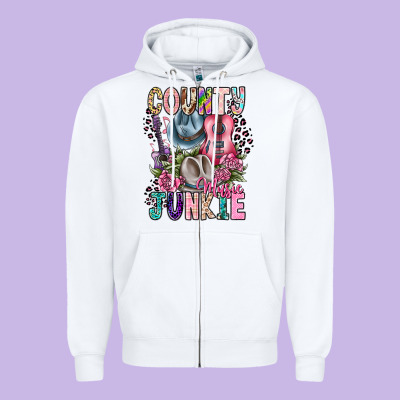 Country Music Junkie Zipper Hoodie Designed By Cowhidedigitalart