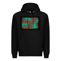 Black western leopard turquoise glitter tooled leather Premium Hoodie - FaDigitalArtStudio
