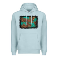 Blue Mist western leopard turquoise glitter tooled leather Premium Hoodie - FaDigitalArtStudio