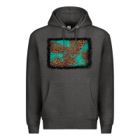 Charcoal Heather western leopard turquoise glitter tooled leather Premium Hoodie - FaDigitalArtStudio