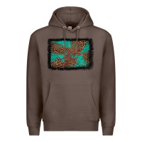 Coffee western leopard turquoise glitter tooled leather Premium Hoodie - FaDigitalArtStudio
