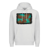 Dove Grey western leopard turquoise glitter tooled leather Premium Hoodie - FaDigitalArtStudio