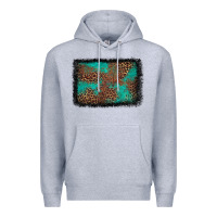 Heather Grey western leopard turquoise glitter tooled leather Premium Hoodie - FaDigitalArtStudio