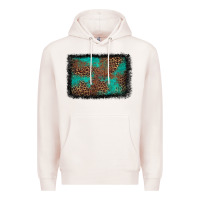 Pale Pink western leopard turquoise glitter tooled leather Premium Hoodie - FaDigitalArtStudio