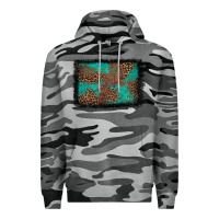 Slate Camo western leopard turquoise glitter tooled leather Premium Hoodie - FaDigitalArtStudio