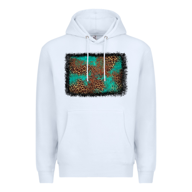 Western Leopard Turquoise Glitter Tooled Leather Premium Hoodie by FaDigitalArtStudio | Teevron
