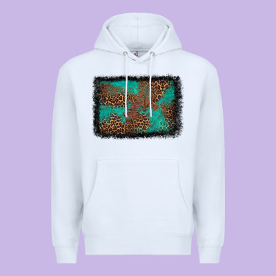 Western Leopard Turquoise Glitter Tooled Leather Premium Hoodie Designed By Fadigitalartstudio