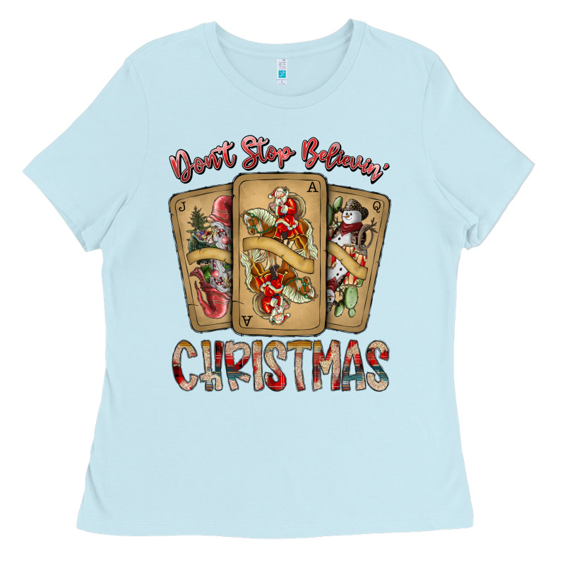 Dont Stop Believin Christmas Ladies Tee by SublimationCraftShop | Teevron