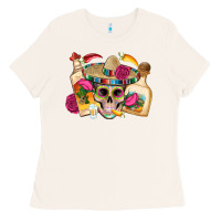 Bone mexican skull sombrero tequila bottle paper roses Ladies Tee - Artiststas