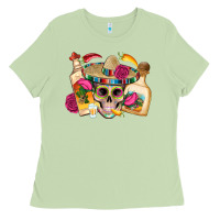 Matcha mexican skull sombrero tequila bottle paper roses Ladies Tee - Artiststas