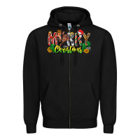 Black Merry Christmas Zipper Hoodie - CowhideDigitalArt