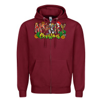 Burgundy Merry Christmas Zipper Hoodie - CowhideDigitalArt