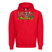 Red Merry Christmas Zipper Hoodie - CowhideDigitalArt