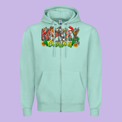 Merry Christmas Zipper Hoodie Designed By Cowhidedigitalart
