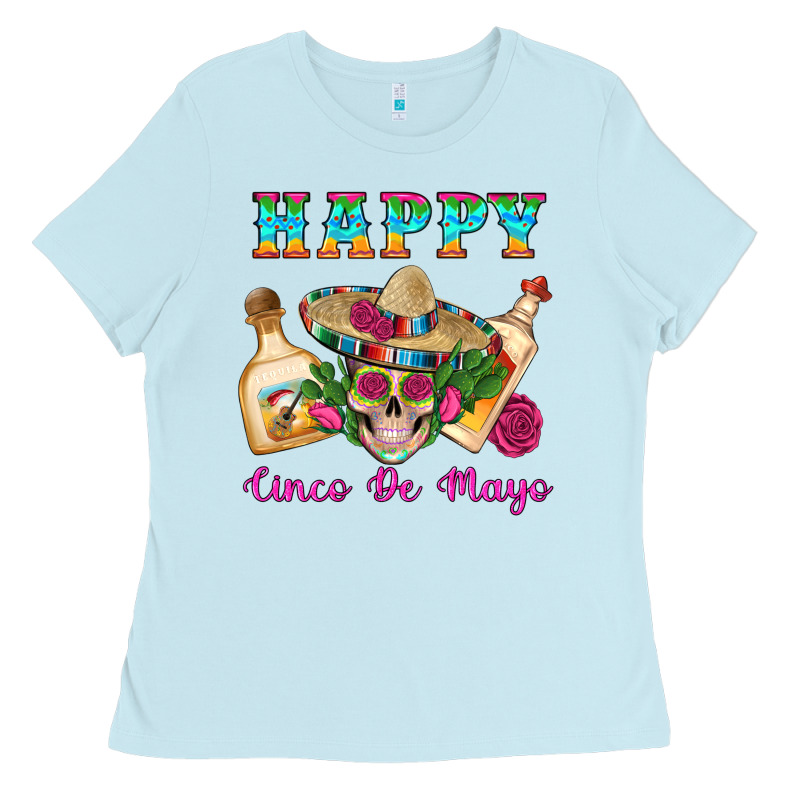 Happy Cinco De Mayo Mexican Skull Tequila Bottle Roses Cactus Ladies Tee by Artiststas | Teevron