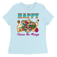 Baby Blue Happy Cinco De Mayo Mexican Skull Tequila Bottle Roses Cactus Ladies Tee - Artiststas