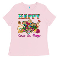 Bubblegum Pink Happy Cinco De Mayo Mexican Skull Tequila Bottle Roses Cactus Ladies Tee - Artiststas