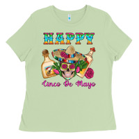 Matcha Happy Cinco De Mayo Mexican Skull Tequila Bottle Roses Cactus Ladies Tee - Artiststas