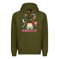 Army Green messy bun nurse life Premium Hoodie - RanaPortraitStore
