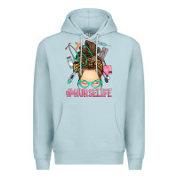 Blue Mist messy bun nurse life Premium Hoodie - RanaPortraitStore