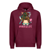Burgundy messy bun nurse life Premium Hoodie - RanaPortraitStore
