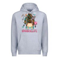 Heather Grey messy bun nurse life Premium Hoodie - RanaPortraitStore