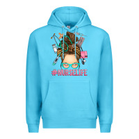Ocean Blue messy bun nurse life Premium Hoodie - RanaPortraitStore
