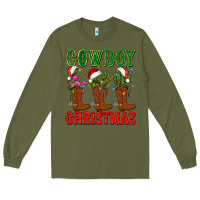 Army Green cowboy christmas boots cactus Long Sleeve Tee - CowGirlArtShop