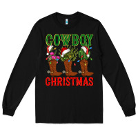 Black cowboy christmas boots cactus Long Sleeve Tee - CowGirlArtShop