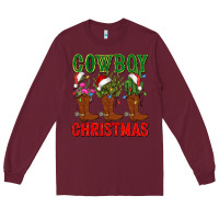 Burgundy cowboy christmas boots cactus Long Sleeve Tee - CowGirlArtShop
