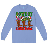Colony Blue cowboy christmas boots cactus Long Sleeve Tee - CowGirlArtShop