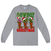 Heather Grey cowboy christmas boots cactus Long Sleeve Tee - CowGirlArtShop