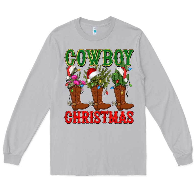 Cowboy Christmas Boots Cactus Long Sleeve Tee by CowGirlArtShop | Teevron