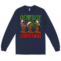 Navy cowboy christmas boots cactus Long Sleeve Tee - CowGirlArtShop