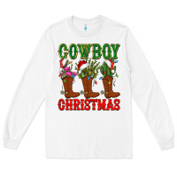White cowboy christmas boots cactus Long Sleeve Tee - CowGirlArtShop