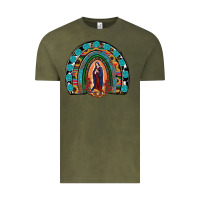 Vintage Olive Lady Of Guadalupe Rainbow Vintage Tee - RanaPortraitStore