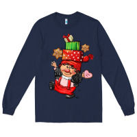 Navy cute christmas girl gnome Long Sleeve Tee - CowGirlArtShop