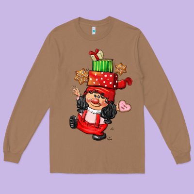 Cute Christmas Girl Gnome Long Sleeve Tee Designed By Cowgirlartshop
