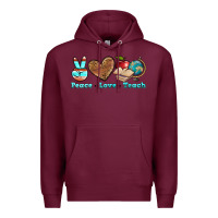 Burgundy peace love teach Premium Hoodie - BundleAndBundleShop