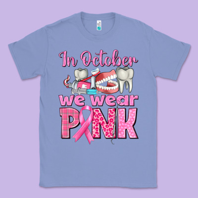 In October We Wear Pink Breast Cancer Awareness Classic Tee Designed By Texasbilliewilder