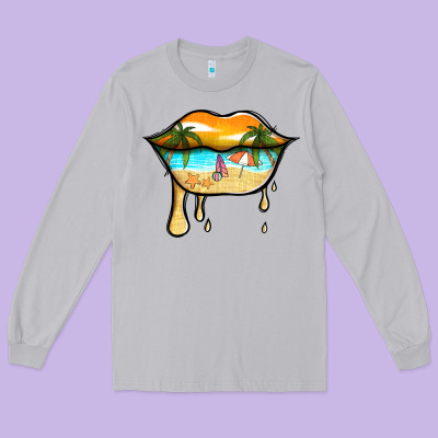 Beach Lips Long Sleeve Tee Designed By Jasminsmagicworld